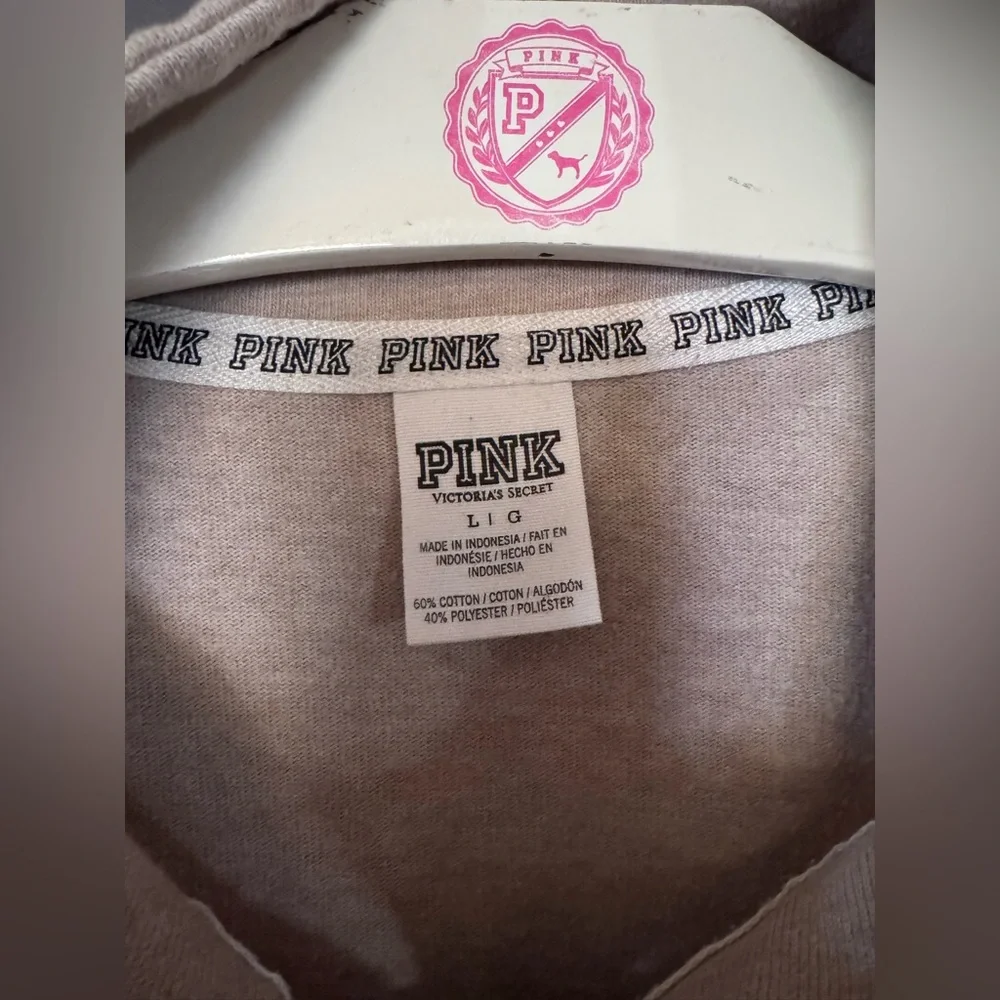 VS PINK VINTAGE 1/2 ZIP CREW SWEATSHIRT BEIGE DOG PUP HEART LOGO HTF RARE LARGE - Picture 5 of 7